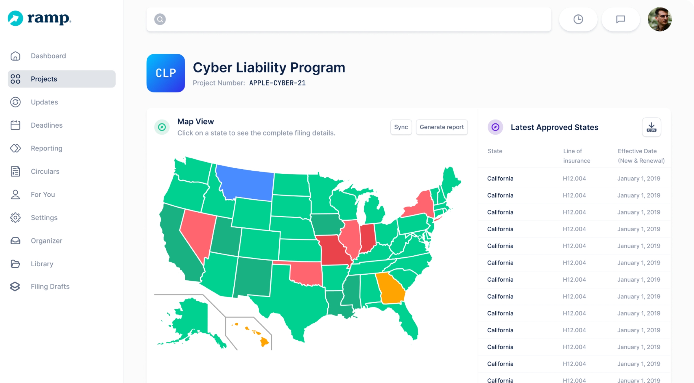 filingramp dashboard map